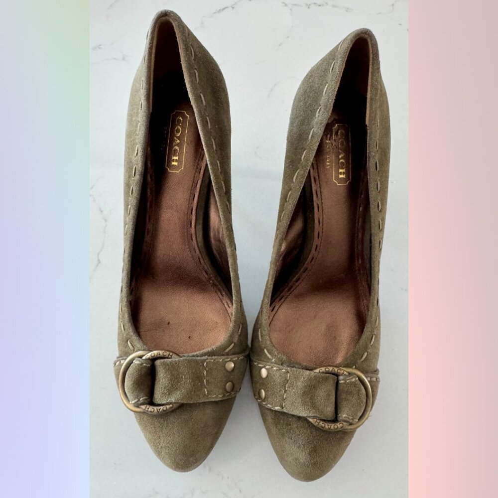 Coach Suede Heels – Moss Green, Size 7.5